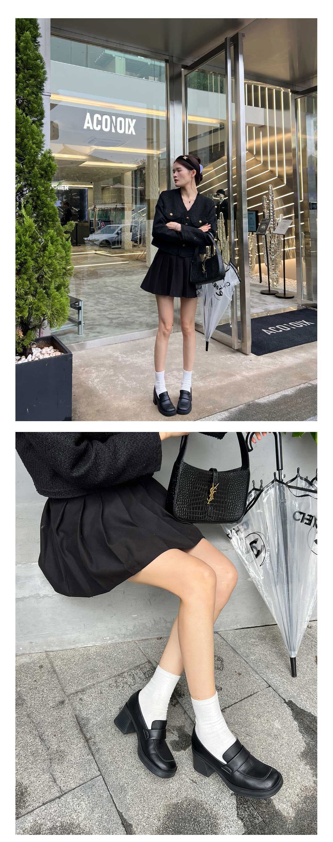ローファーレディース モダン革調ヒールローファー